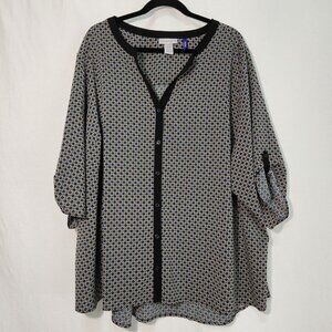 CATHERINES Multicolor Geometric Full Button Down Shirt PLUS PETITE Size 3XWP